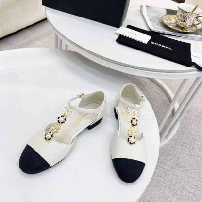 Chanel Spring and Summer Dance Shoes Series New Small Round Head Slim White Sandals Heel Height 2cm - Image 4