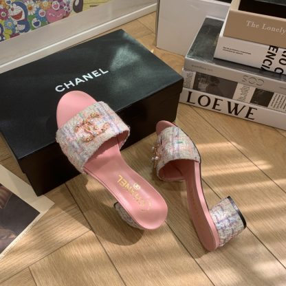 Chanel spring and summer new pink goddess elegant and durable thick heel sandals - Image 4
