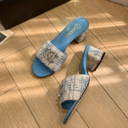 Chanel spring and summer new blue goddess elegant and durable thick heel sandals - Image 4