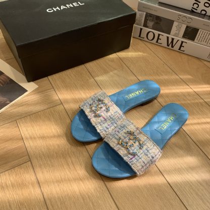 Chanel Spring and Summer new blue goddess elegant and durable flat sandals - Image 4