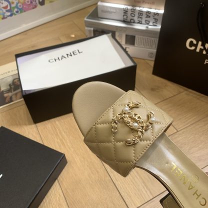 Chanel spring and summer new apricot color characteristic lady temperament durable thick heel sandals heel height 4.5cm - Image 4