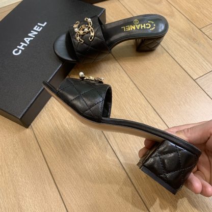 Chanel's new black spring and summer style celebrity temperament durable thick heel sandals heel height 4.5cm - Image 4