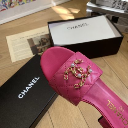Chanel's new spring and summer deep pink characteristic ladylike temperament durable thick heel sandals heel height 4.5cm - Image 4