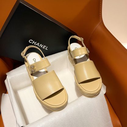 Chanel new bow high heel apricot sandals, heel height 7.5cm - Image 4