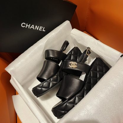 Chanel new bow high-heeled black sandals, heel height 7.5cm - Image 4