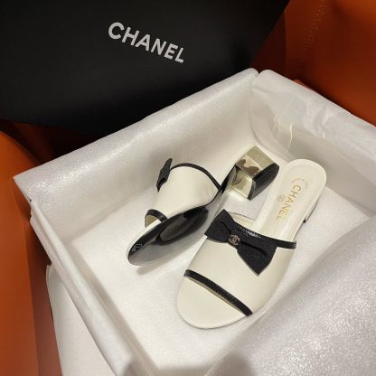 Chanel white new bow thick heel sandals heel height 4.5cm - Image 4