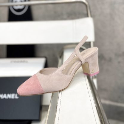 Chanel thick heel square toe color matching light pink all-match high heel sandals - Image 4
