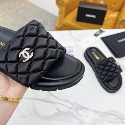 Chanel Spring and Summer Electric Embroidered Diamond-patterned Platform Black Sandals - Image 4