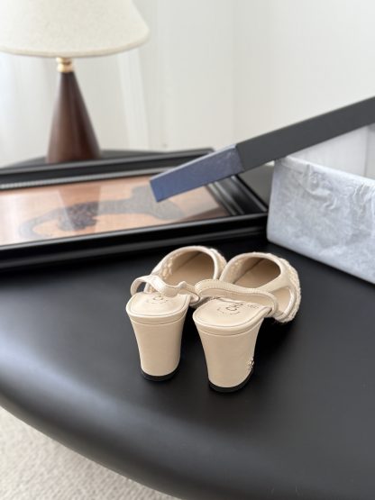 Chanel classic apricot comfortable block heel sandals - Image 4
