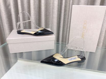 Jimmy Choo patent leather crystal chain flats - Image 4