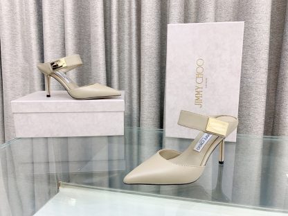 Jimmy Choo metal buckle half slippers women's high heels - Image 4