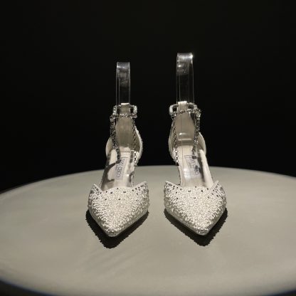 Jimmy Choo Classic Diamond Chain Pointed Crystal High Heel Sandals - Image 4