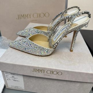 Jimmy Choo Classic Diamond Chain Pointed Crystal High Heel Sandals