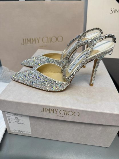 Jimmy Choo Classic Diamond Chain Pointed Crystal High Heel Sandals