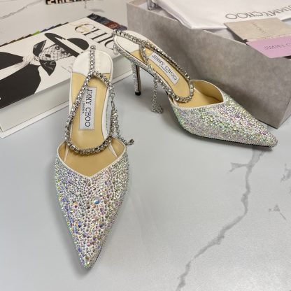 Jimmy Choo Classic Diamond Chain Pointed Crystal High Heel Sandals - Image 4