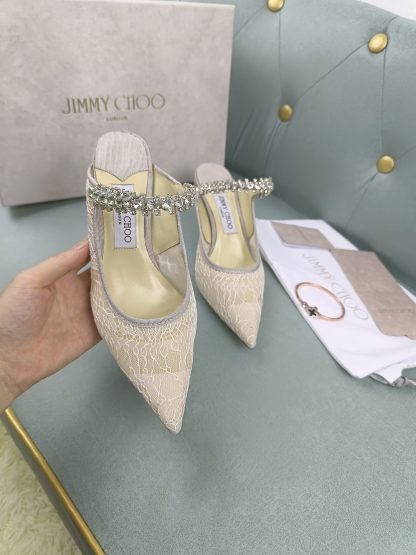Jimmy Choo Off-White Mesh Sandals High Heels - Image 4