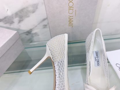 Jimmy Choo mesh rhinestone explosion bow high heels - Image 4