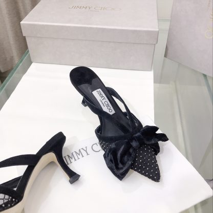 Jimmy Choo mesh rhinestone explosion bow high heels - Image 4
