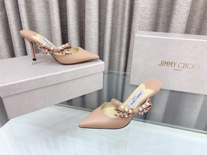 Jimmy Choo mesh rhinestone explosion bow high heels - Image 4