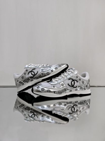 Chanel Unisex Silver Diamond Breathable Mesh Casual Shoes - Image 4