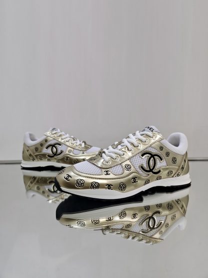Chanel Unisex Gold Diamond Breathable Mesh Casual Shoes - Image 4