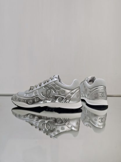 Chanel Unisex Silver Grey Diamond Breathable Mesh Casual Shoes - Image 4