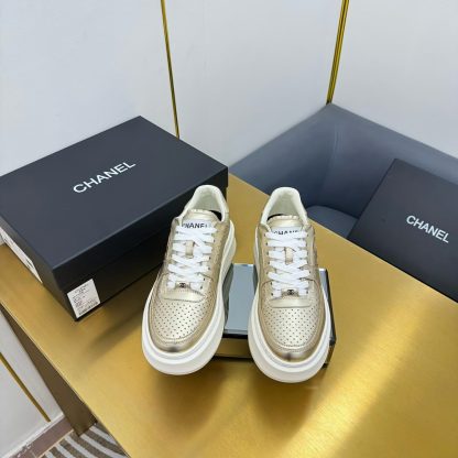 Chanel Gold Casual Versatile Sneakers - Image 4