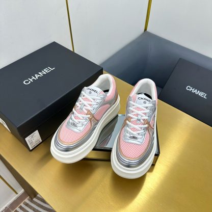 Chanel pink and silver casual versatile sneakers - Image 4