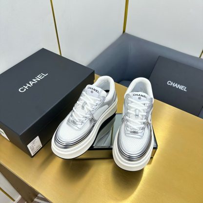 Chanel white and silver casual versatile sneakers - Image 4