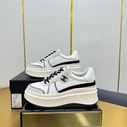 Chanel white and gray with black laces casual versatile sports shoes - Image 4