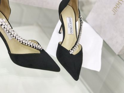 Jimmy Choo black suede leather pumps with rhinestone chain - Image 4