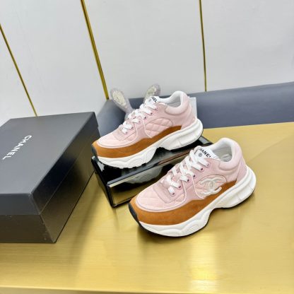 Chanel men's and women's couple's pink and orange classic sports casual dad shoes - Image 4