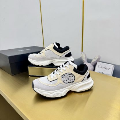Chanel men's and women's couple's white with beige classic breathable casual dad shoes - Image 4