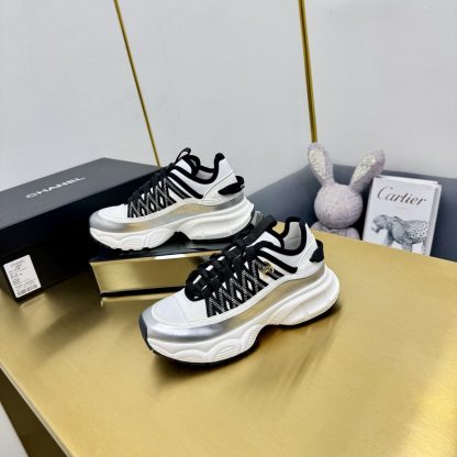 Chanel men's and women's couple silver and black classic sports casual dad shoes - Image 4