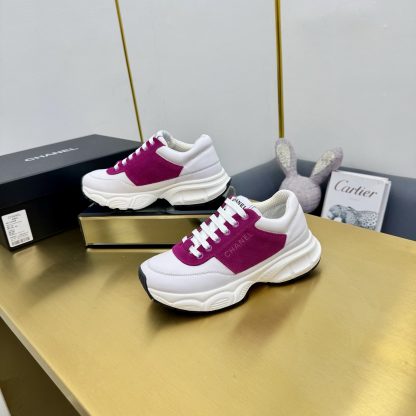 Chanel men's and women's couple's white mix and match pink classic sports casual dad shoes - Image 4