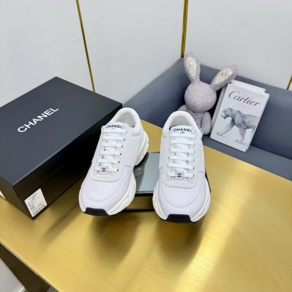 Chanel men's and women's couple's white mix and match light gray classic sports casual dad shoes - Image 4