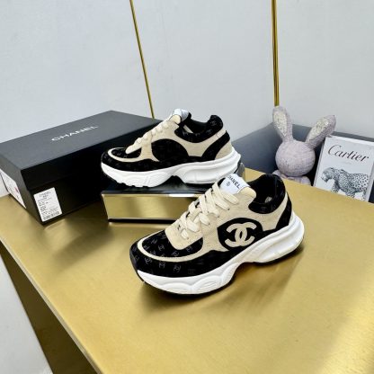 Chanel unisex couple's black with apricot casual dad shoes - Image 4
