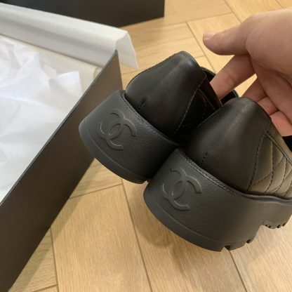 Chanel autumn and winter small round head slim retro style black matte loafers - Image 4