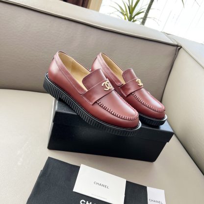 Chanel Early Spring Dance Shoes Series Red Small Round Head Retro Loafers - Image 4