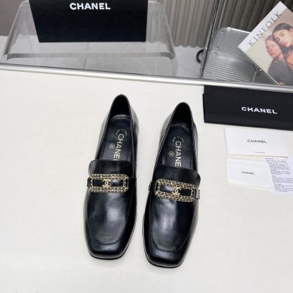 Chanel Early Spring Dance Shoes Series Small Round Toe Black Loafers Heel Height 4cm - Image 4