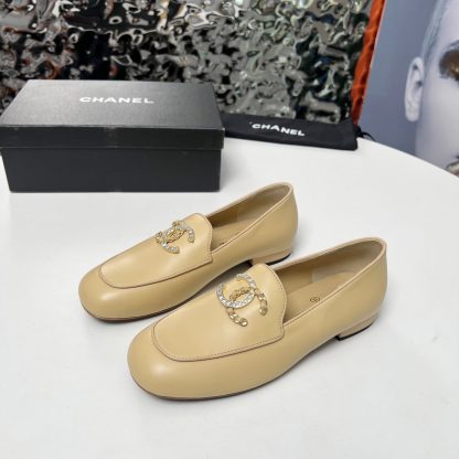 Chanel Early Spring Dance Shoes Series Small Round Toe Slimming Apricot Loafers - Image 4