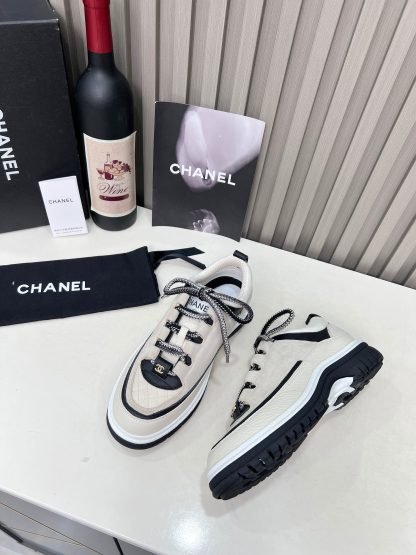 Chanel's new early spring casual thick-soled apricot classic embroidery style casual sports shoes - Image 3