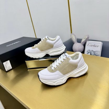 Chanel men's and women's couple's white with beige classic sports casual dad shoes - Image 4
