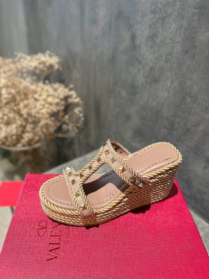 VALENTINO Studded hemp rope wedge sandals - Image 4