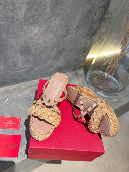VALENTINO Studded hemp rope wedge sandals - Image 4