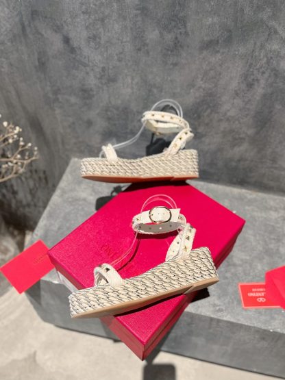 VALENTINO Studded hemp rope wedge sandals - Image 4