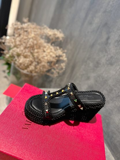 VALENTINO Studded hemp rope wedge sandals - Image 4