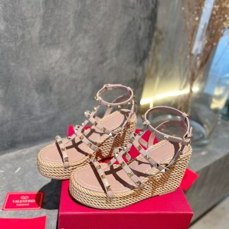 VALENTINO Studded hemp rope wedge sandals