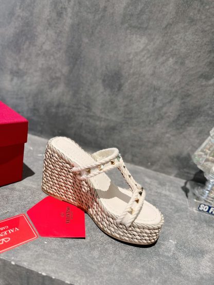 VALENTINO Studded hemp rope wedge sandals - Image 4