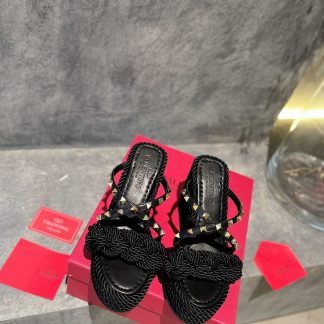 VALENTINO Studded Rope Woven Wedge Sandals